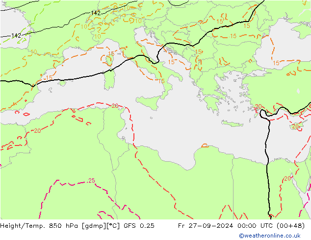 Z500/Rain (+SLP)/Z850 GFS 0.25 ven 27.09.2024 00 UTC