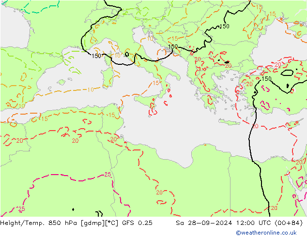 Z500/Rain (+SLP)/Z850 GFS 0.25 Sa 28.09.2024 12 UTC