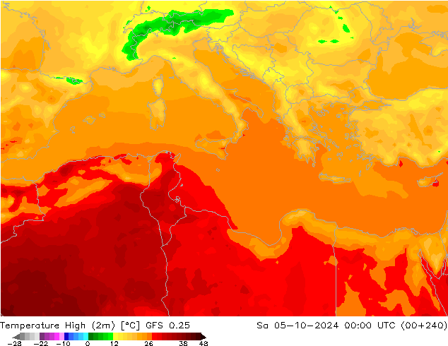 Höchstwerte (2m) GFS 0.25 Sa 05.10.2024 00 UTC