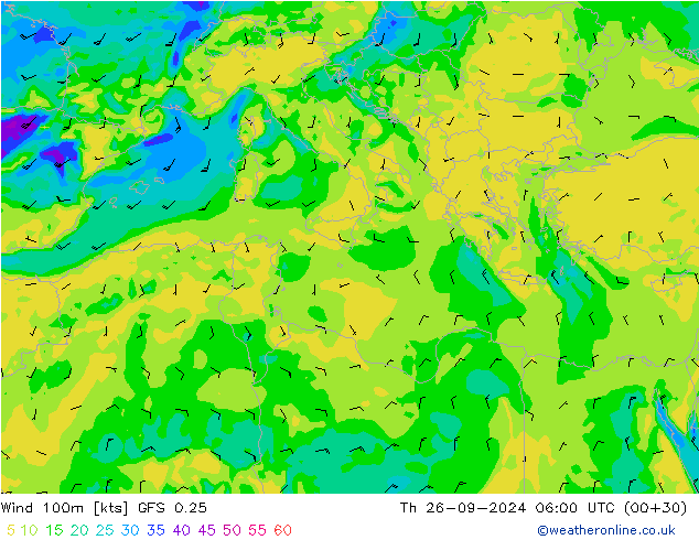 Wind 100m GFS 0.25 Do 26.09.2024 06 UTC