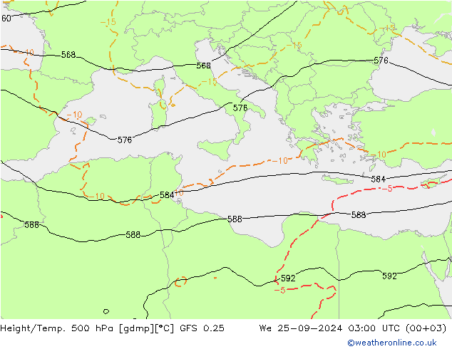 Z500/Rain (+SLP)/Z850 GFS 0.25 Mi 25.09.2024 03 UTC