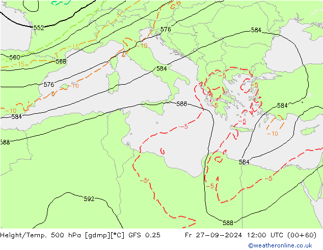 Z500/Rain (+SLP)/Z850 GFS 0.25 Sex 27.09.2024 12 UTC