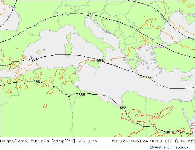 Z500/Rain (+SLP)/Z850 GFS 0.25 Mi 02.10.2024 00 UTC