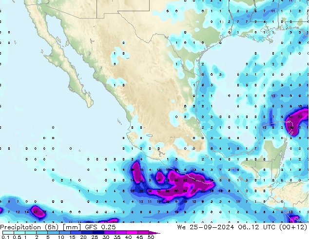 Yağış (6h) GFS 0.25 Çar 25.09.2024 12 UTC