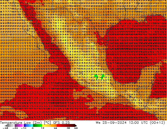 Temp. minima (2m) GFS 0.25 mer 25.09.2024 12 UTC