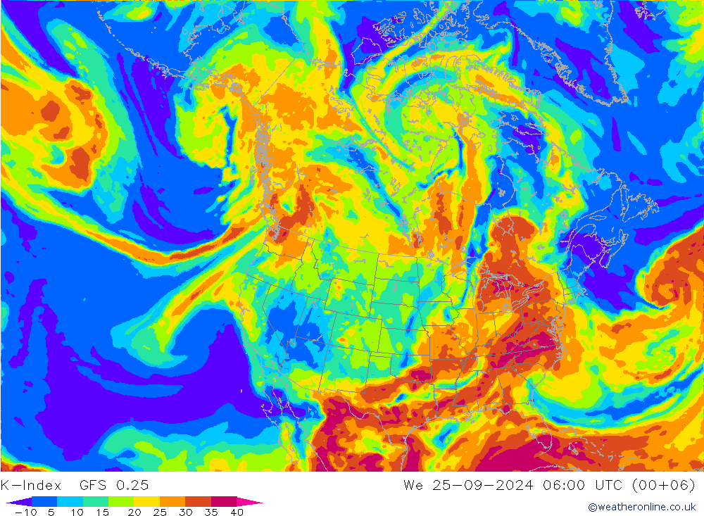 K-Index GFS 0.25 śro. 25.09.2024 06 UTC