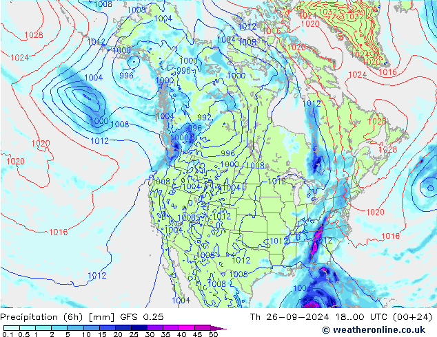 Z500/Rain (+SLP)/Z850 GFS 0.25 jue 26.09.2024 00 UTC