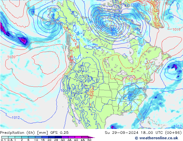 Z500/Yağmur (+YB)/Z850 GFS 0.25 Paz 29.09.2024 00 UTC