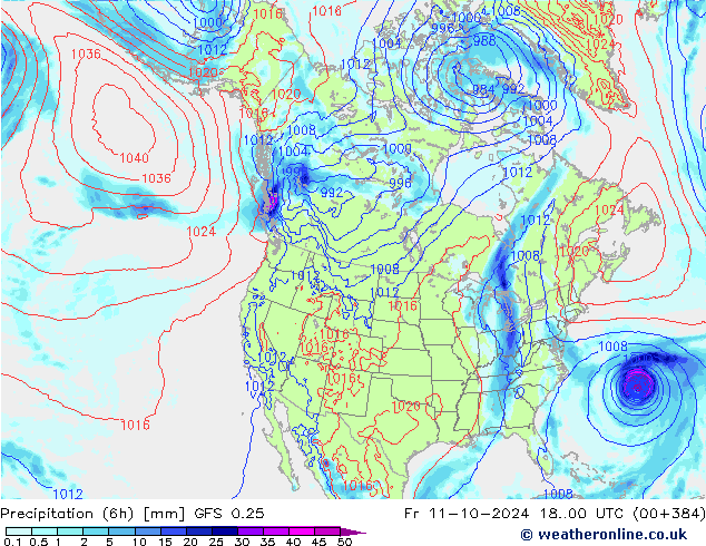 Z500/Rain (+SLP)/Z850 GFS 0.25 Sex 11.10.2024 00 UTC