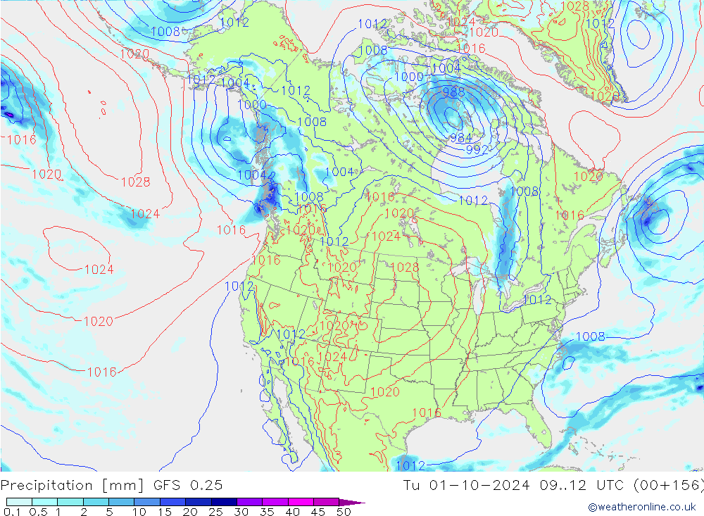 Neerslag GFS 0.25 di 01.10.2024 12 UTC