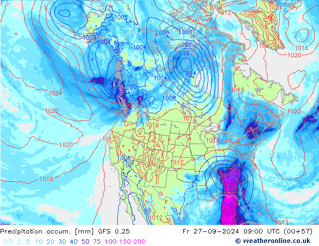 Precipitation accum. GFS 0.25 пт 27.09.2024 09 UTC