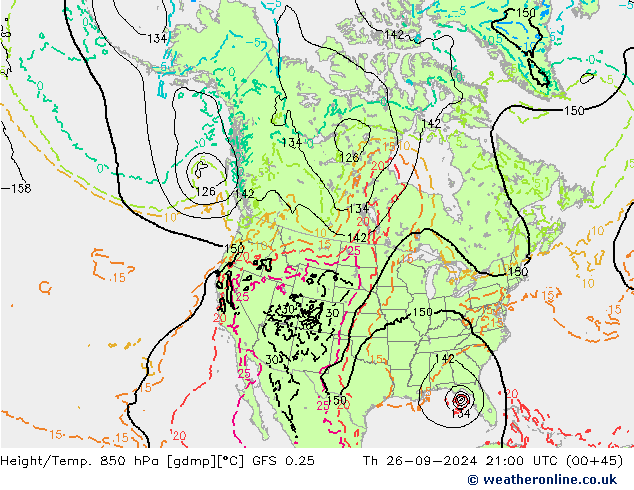 Z500/Rain (+SLP)/Z850 GFS 0.25 Th 26.09.2024 21 UTC