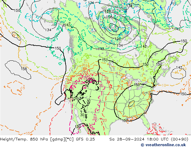 Z500/Rain (+SLP)/Z850 GFS 0.25 Sa 28.09.2024 18 UTC