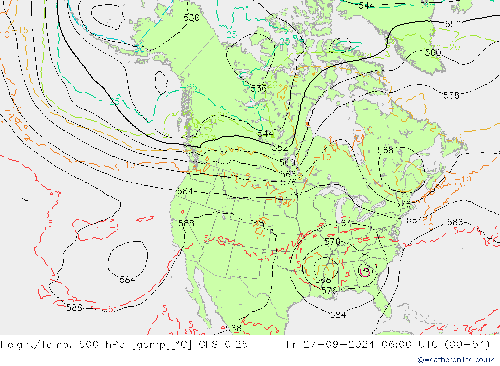 Z500/Rain (+SLP)/Z850 GFS 0.25 Fr 27.09.2024 06 UTC