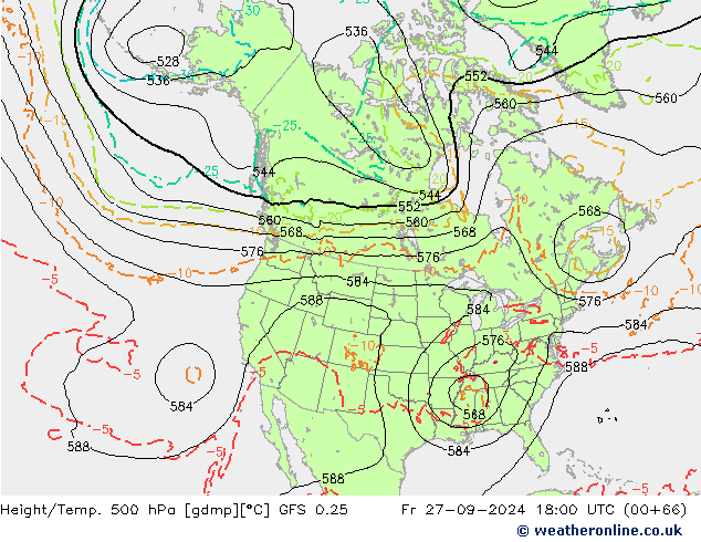 Z500/Rain (+SLP)/Z850 GFS 0.25 ven 27.09.2024 18 UTC