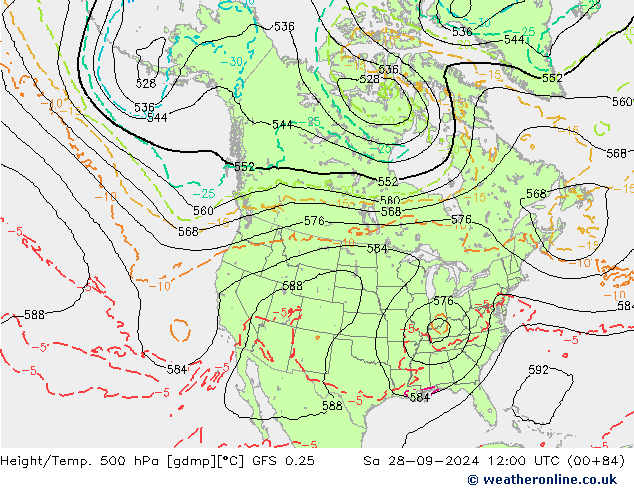 Z500/Rain (+SLP)/Z850 GFS 0.25  28.09.2024 12 UTC