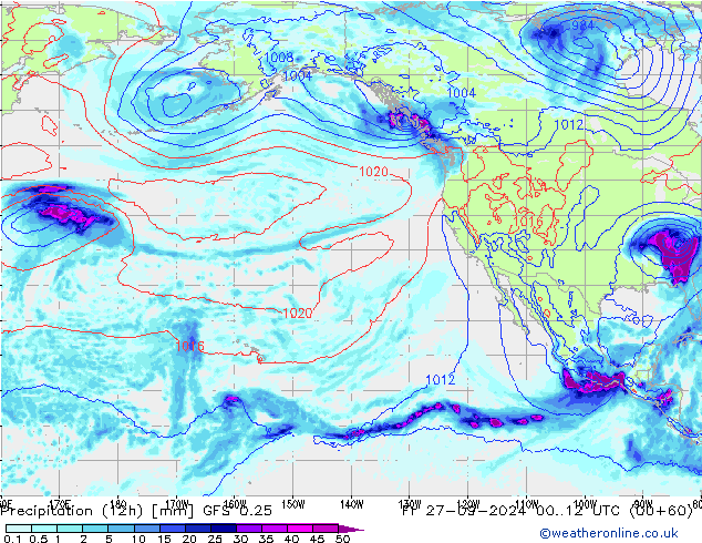 Precipitation (12h) GFS 0.25 Fr 27.09.2024 12 UTC