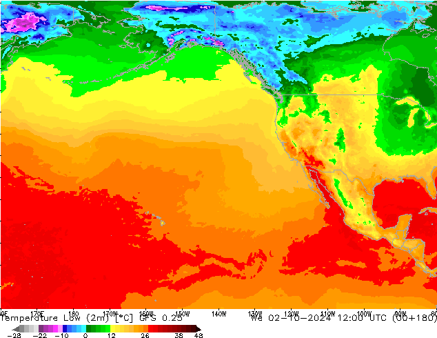 Minumum Değer (2m) GFS 0.25 Çar 02.10.2024 12 UTC