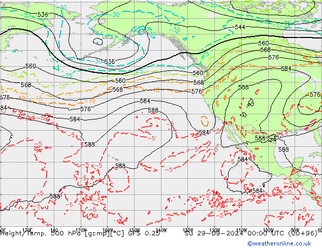 Z500/Yağmur (+YB)/Z850 GFS 0.25 Paz 29.09.2024 00 UTC