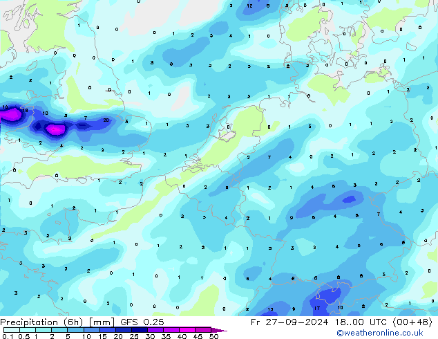 Z500/Rain (+SLP)/Z850 GFS 0.25  27.09.2024 00 UTC