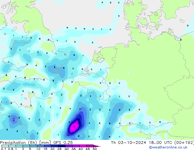 Z500/Rain (+SLP)/Z850 GFS 0.25 Th 03.10.2024 00 UTC