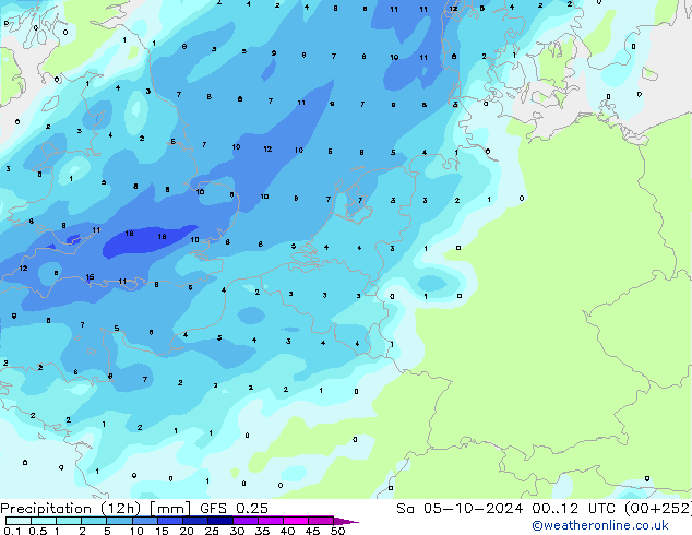 Precipitación (12h) GFS 0.25 sáb 05.10.2024 12 UTC