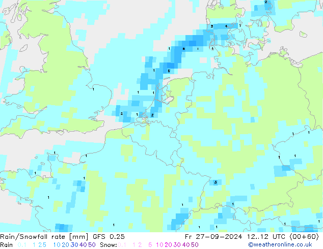 Rain/Snowfall rate GFS 0.25 ven 27.09.2024 12 UTC