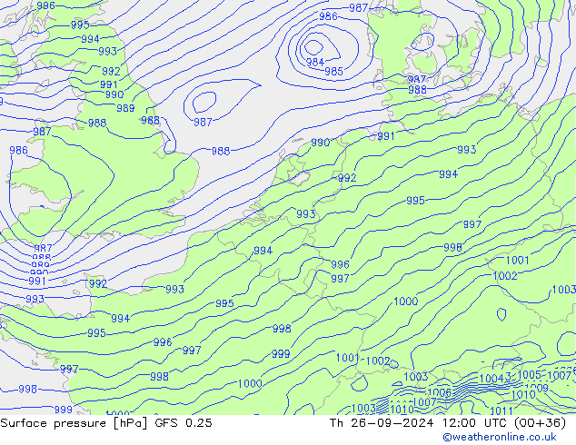 Atmosférický tlak GFS 0.25 Čt 26.09.2024 12 UTC