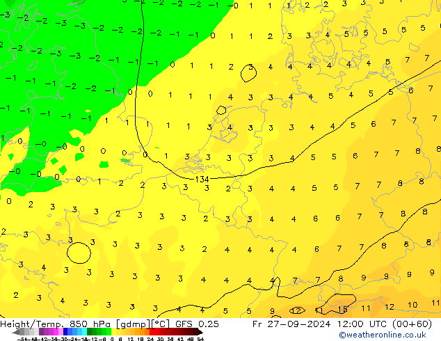 Z500/Rain (+SLP)/Z850 GFS 0.25 Fr 27.09.2024 12 UTC