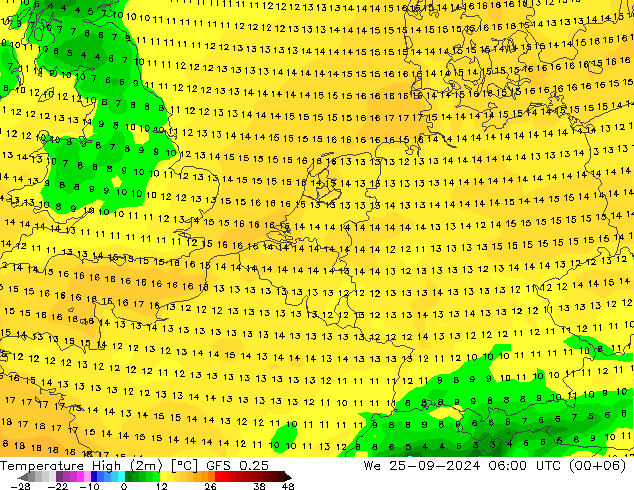 Темпер. макс 2т GFS 0.25 ср 25.09.2024 06 UTC