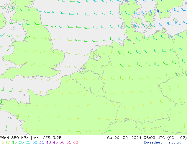 Vento 850 hPa GFS 0.25 Dom 29.09.2024 06 UTC