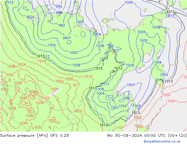 pression de l'air GFS 0.25 lun 30.09.2024 00 UTC