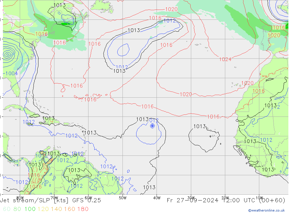 Straalstroom/SLP GFS 0.25 vr 27.09.2024 12 UTC