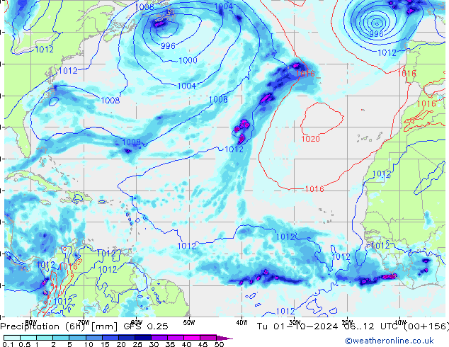 Z500/Rain (+SLP)/Z850 GFS 0.25 mar 01.10.2024 12 UTC