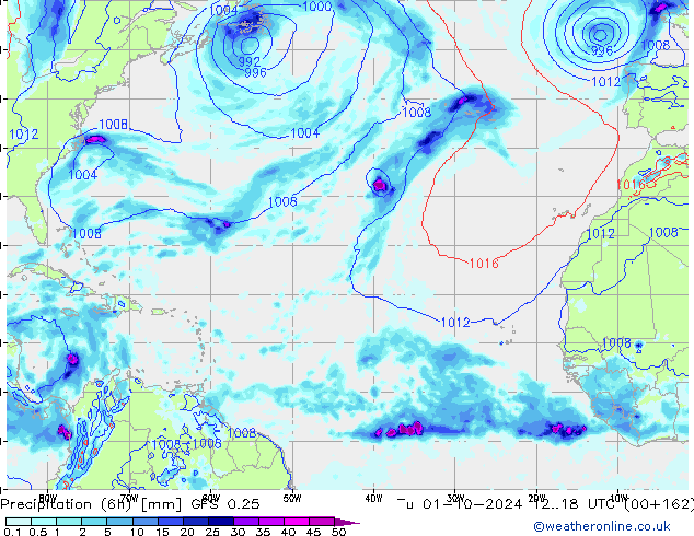 Z500/Rain (+SLP)/Z850 GFS 0.25 Di 01.10.2024 18 UTC