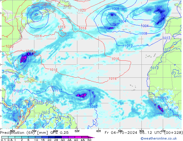 Precipitação (6h) GFS 0.25 Sex 04.10.2024 12 UTC