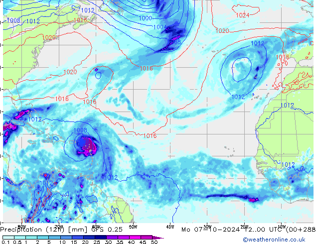 Precipitación (12h) GFS 0.25 lun 07.10.2024 00 UTC