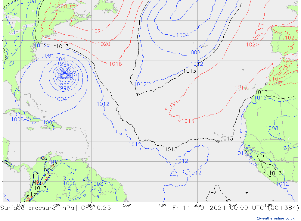 Surface pressure GFS 0.25 Fr 11.10.2024 00 UTC