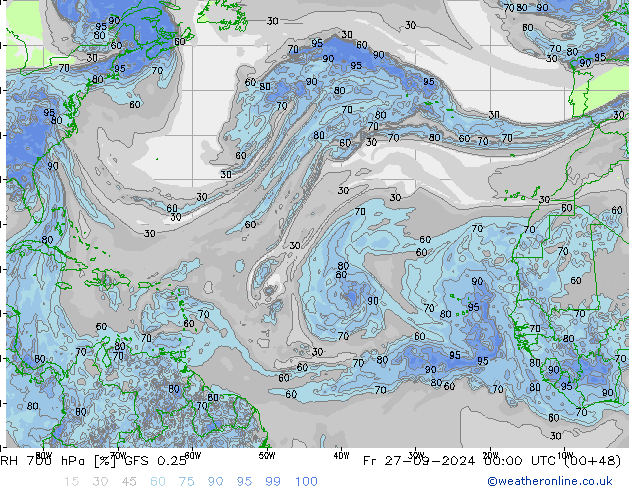 RH 700 hPa GFS 0.25 Fr 27.09.2024 00 UTC