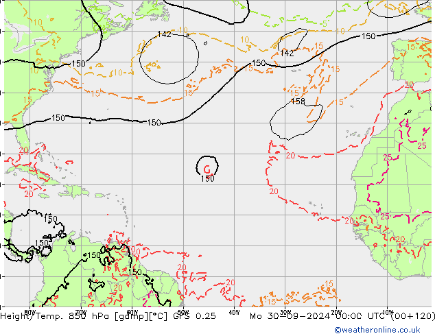 Z500/Rain (+SLP)/Z850 GFS 0.25 lun 30.09.2024 00 UTC