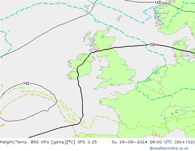 Z500/Regen(+SLP)/Z850 GFS 0.25 zo 29.09.2024 06 UTC