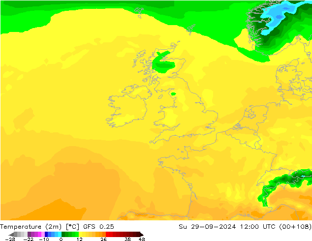 Temperature (2m) GFS 0.25 Su 29.09.2024 12 UTC