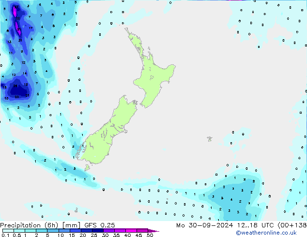 Z500/Rain (+SLP)/Z850 GFS 0.25 Mo 30.09.2024 18 UTC