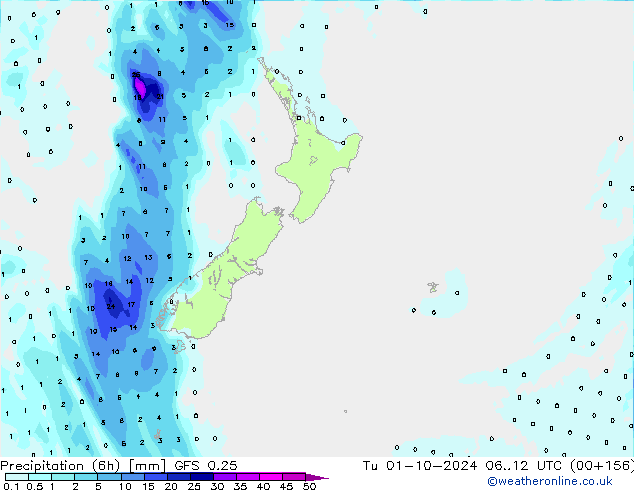 Z500/Rain (+SLP)/Z850 GFS 0.25 Tu 01.10.2024 12 UTC