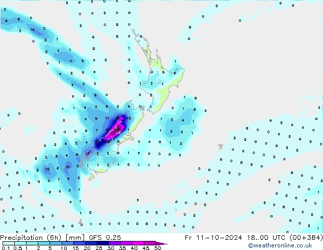 Nied. akkumuliert (6Std) GFS 0.25 Fr 11.10.2024 00 UTC