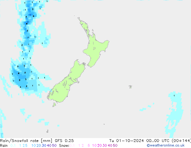 Rain/Snowfall rate GFS 0.25 Tu 01.10.2024 00 UTC