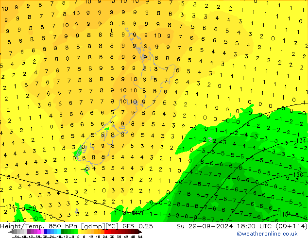 Z500/Yağmur (+YB)/Z850 GFS 0.25 Paz 29.09.2024 18 UTC