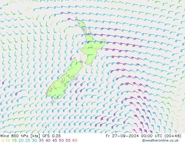  850 hPa GFS 0.25  27.09.2024 00 UTC