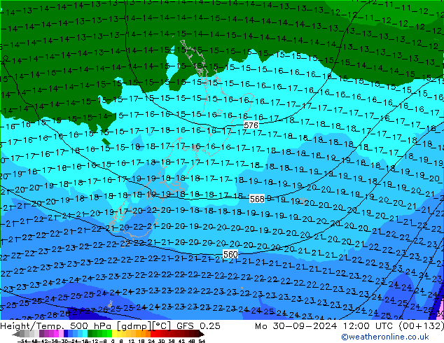 Height/Temp. 500 гПа GFS 0.25 пн 30.09.2024 12 UTC