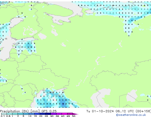 Z500/Rain (+SLP)/Z850 GFS 0.25 Tu 01.10.2024 12 UTC